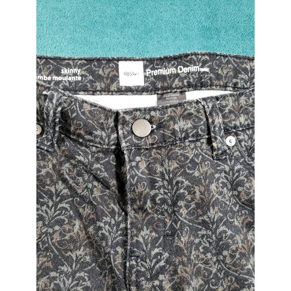 Mossimo Jeans Size 8 Womens Black Stretch Denim Pants Floral Mid Rise Skinny - Picture 5 of 11